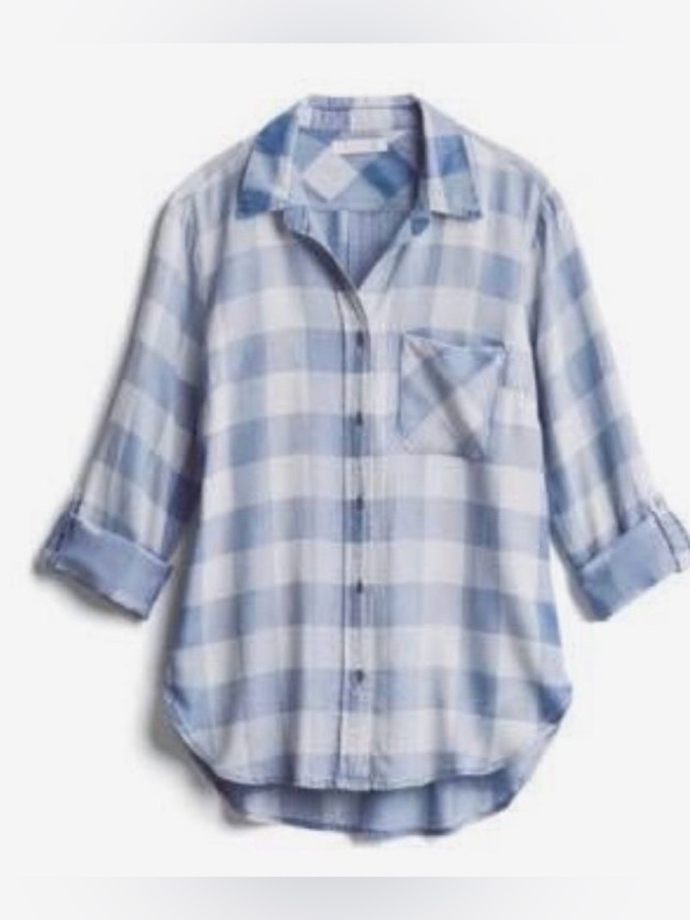 Billy T Mabry Chambray Plaid High-Low Button-Down Top size small stitch fix
